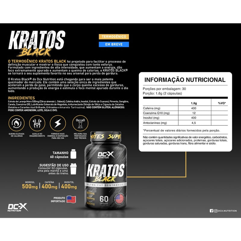 Kratos Black 60 Cápsulas - DC-X Nutrition | Potencializador de Performance e Energia